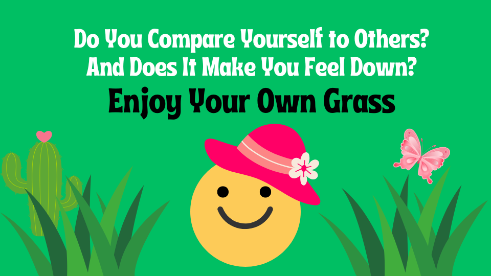 Smiling face wearing a hat with icons of a butterfly, cactus, and grass representing enjoying one's own life.