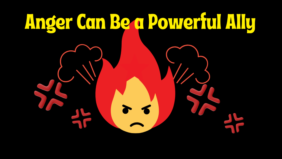 Illustration of an anger-filled smiley face representing the idea that anger can be a powerful ally for personal growth.