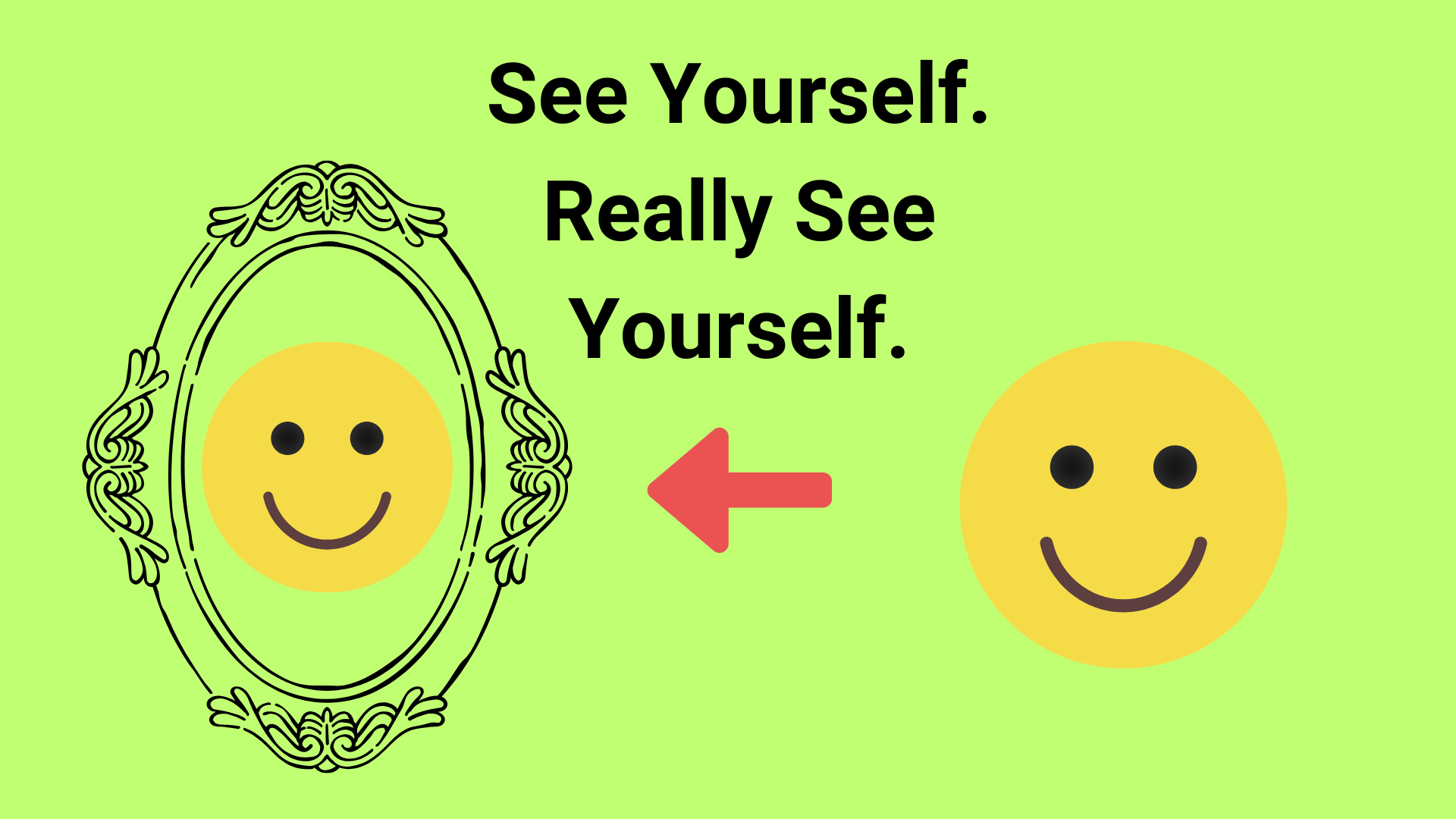 Smiley face looking into a mirror with the words “See Yourself. Really See Yourself.” — a visual message of self-awareness and reflection.