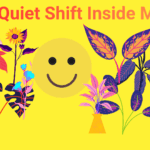 A peaceful smiling icon surrounded by fresh plants, symbolizing inner healing and a quiet mindset shift